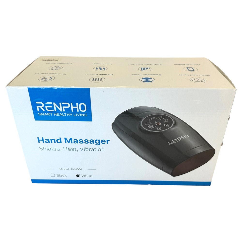 RENPHO Hand Massager R-H001 White Shiatsu Heat Vibration Cordless Rechargeable
